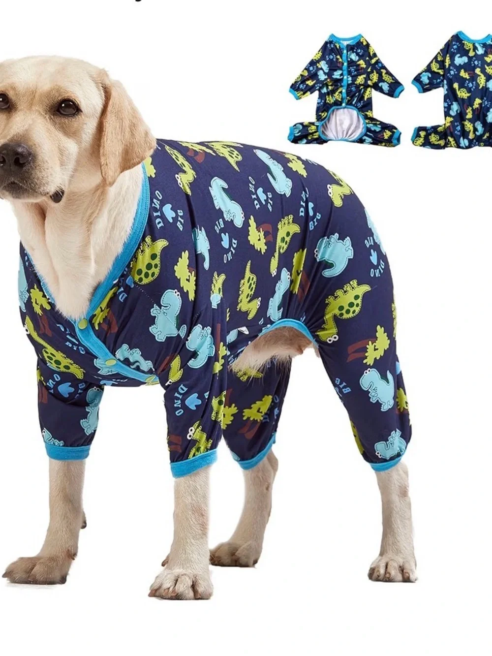 LovinPet Blue Dinosaur Print Dog Pajamas Onesie XL Lightweight Stretchy